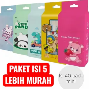 (LM) PROMO 5Pack Mix Motif Tisu Basah Promo Tisu Mini Travel Size Karakter Lucu Tebal Lembut Cocok Untuk Anak dan Bayi Tissue Wipes