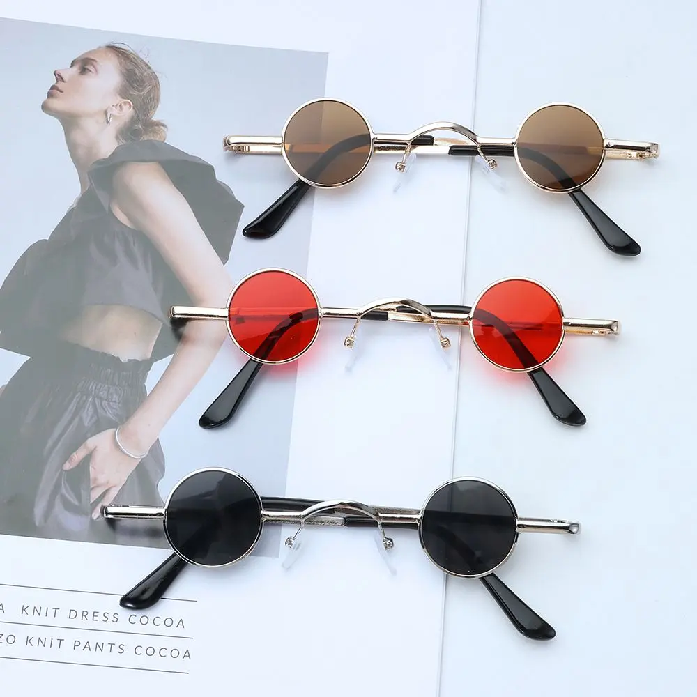 Ins Fashion - Kính Râm Hip Hop, Gọng Kim Loại, Punk, Tròn Nhỏ