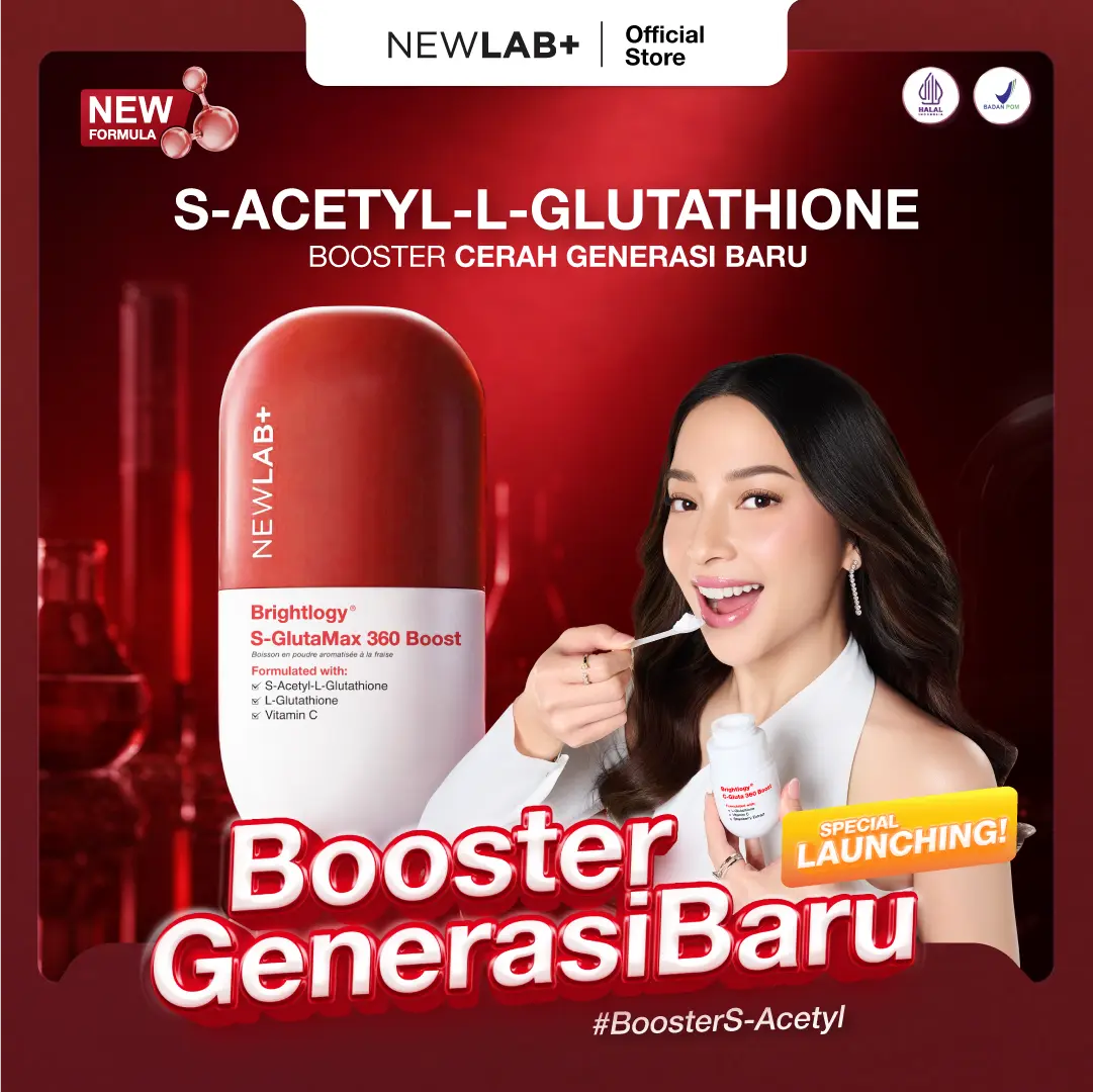 NEWLAB Brightlogy S-GlutaMax 360 Boost | S-Acetyl L-Glutathione Booster | Minuman Glutathione Generasi Baru BPOM | Glutathione Kapsul untuk Membantu Mencerahkan 50gr