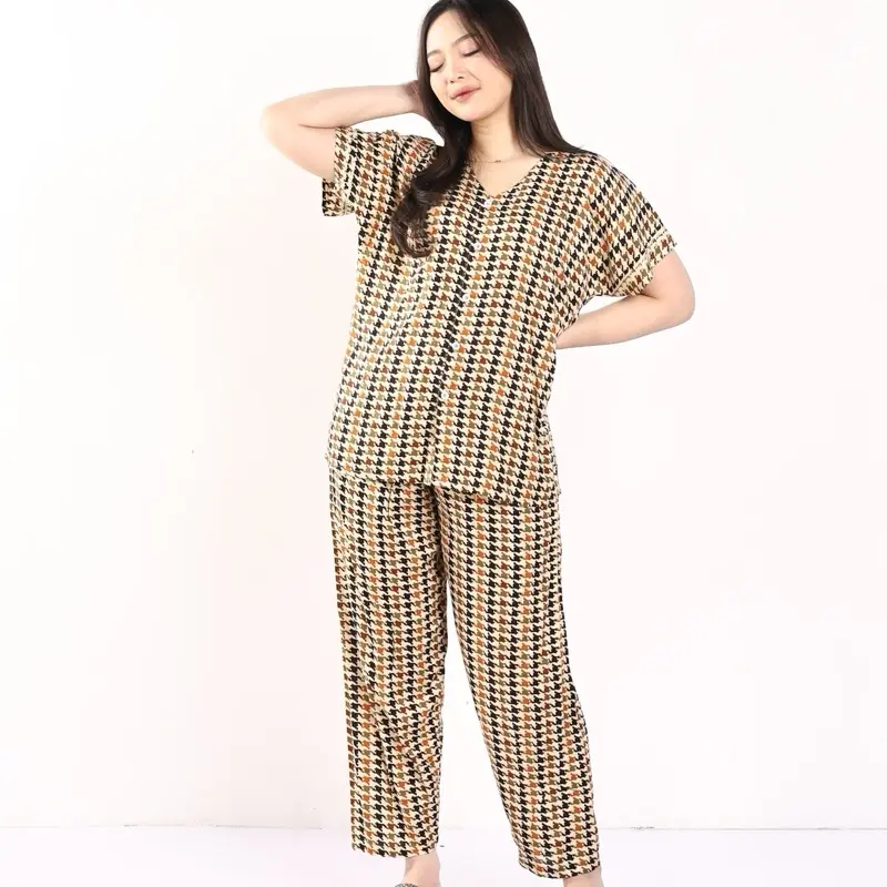 [DasterHitsMalang] One Set V Neck Celana Panjang/ Setelan Wanita / Piyama Wanita / One Set Rayon Premium Baju Busui Motif Pendek Tidur Katun Dewasa