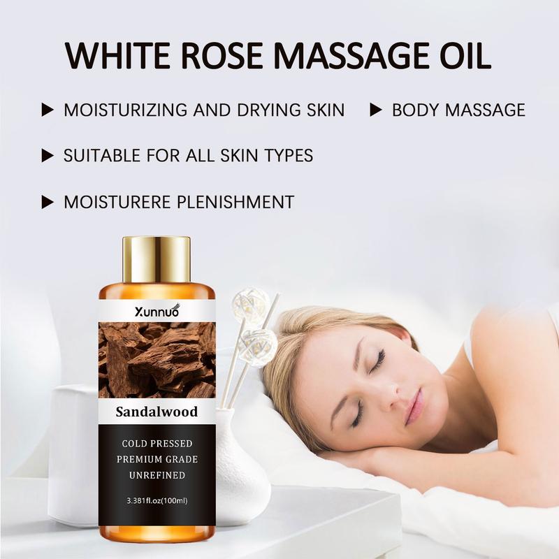 Product Introduction of 3.381fl.oz Sandalwood body massage essential oil, facial essential oil, rich sandalwood extract, moisturizing skin, use after massage, bath, diffuser humidifier, meditation and relaxation, 2