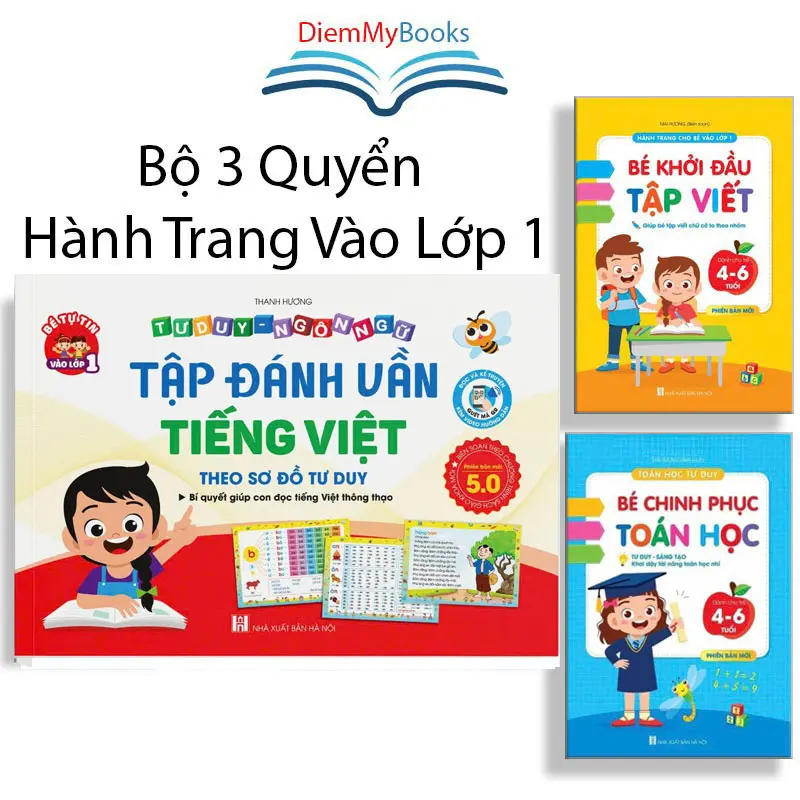Bộ 3 Cuốn Sách Hành Trang Vào Lớp 1 Tập Đánh Vần, Chính Phục Toán Học, Khởi Đầu Tập Viết Dành Cho Bé Từ 4-6 Tuổi
