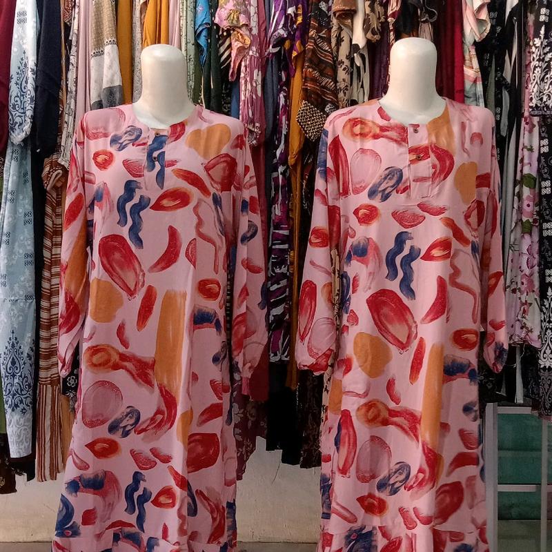 daster rempel panjang bahan rayon busui Ld 120 pb 140  lengan karetan tali kanan kiri & saku 2