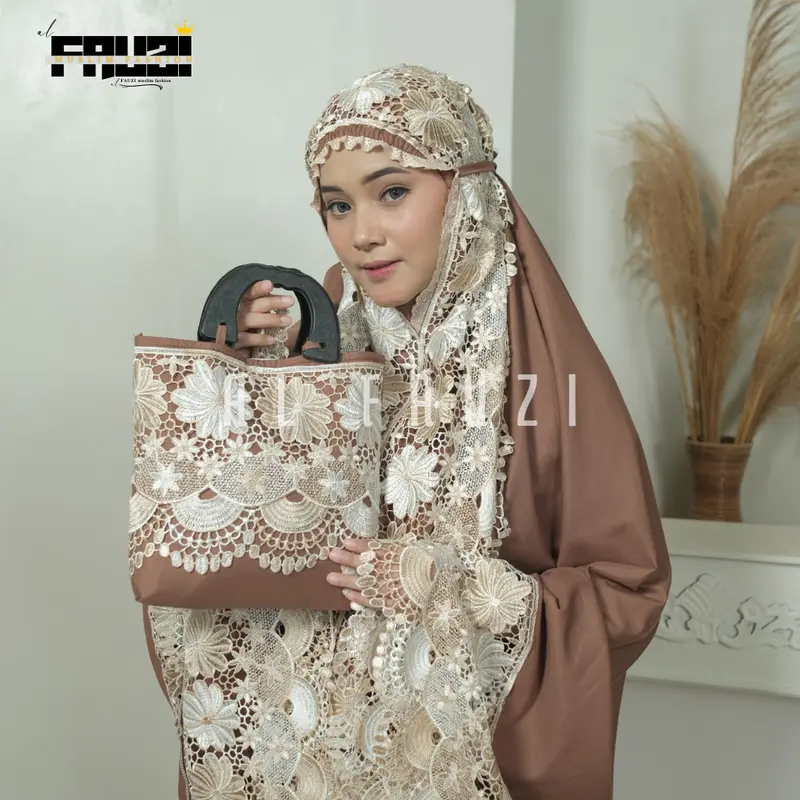 AL FAUZI - Mukena Zaina Dewasa Katun Renda Mix Twotone Jumbo Cantik Mewah Elegan 5