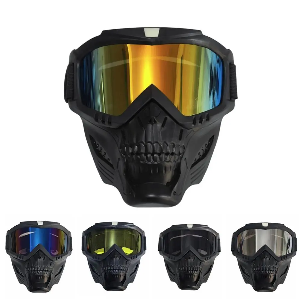 Eye Protection Skull Head Motorcycle Goggles Face Shield Mouth Filter Head-mounted Skull Ghost-shape Glasses UV Breathable Motocross Skulls Mask for Mask