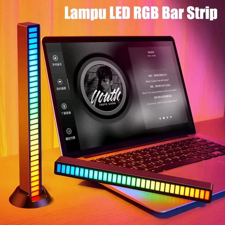 Lampu musik led strip rgb spectrum sound control atmosphere light music level