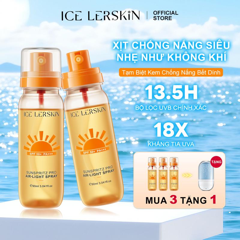 【MUA 3 TẶNG 1 ICELERSKIN XỊT CHỐNG NẮNG DẠNG NƯỚC 90ML*3 + [QUÀ TẶNG MIỄN PHÍ] KEM CHỐNG NẮNG 30ML, SPF50+ PA+++, UV PLUS, Set: Xịt Chống Nắng 90ML + Xịt Chống Nắng 150ML, Xịt Chống Nắng 90ML + Lăn Chống Nắng 20G, Xịt Chống Nắng 90ML + Kem Chống Nắng 30ML