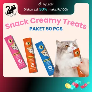 Minara Creamy Treats Paket 50 pcs - Snack Kucing Paket 50 pcs - Makanan Kucing - Wetfood Kucing - Cemilan Kucing - Makanan Kucing Strip - Minara Cats Supply