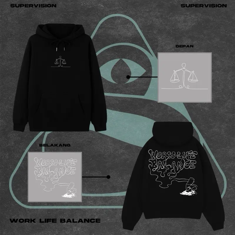 Hoodie Pullover Jaket Sweater Fleece Hitam Unisex Supervision - Work Life Balance 4
