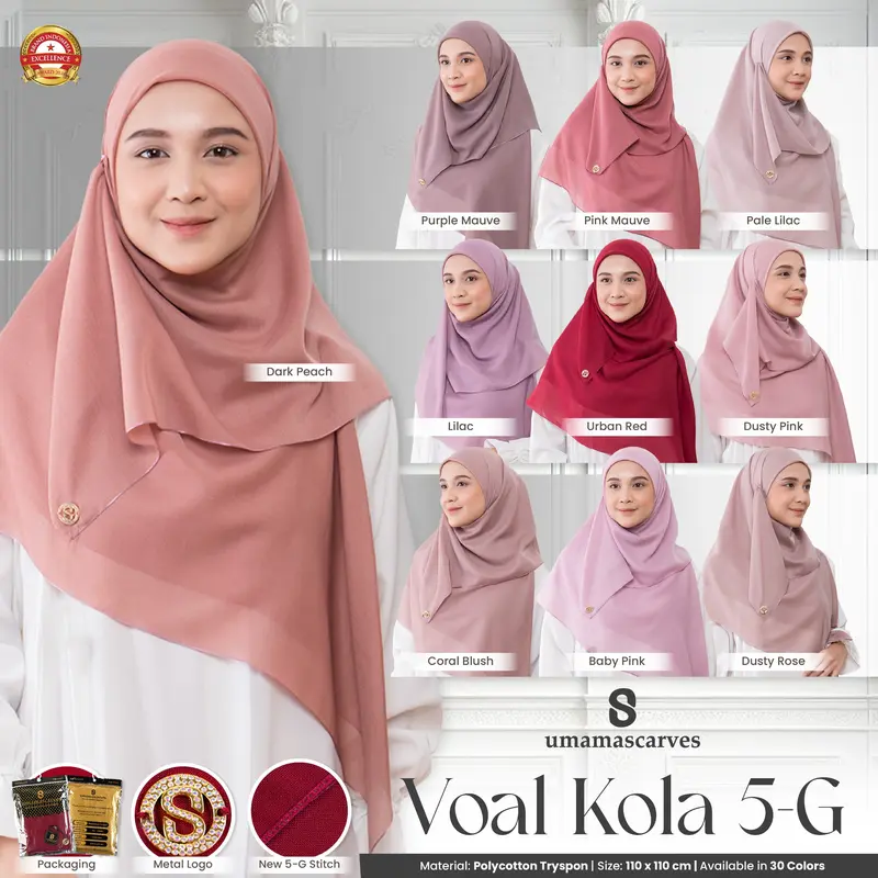 Jilbab Umama Scarf Voal Kola 5-G Metal Logo Jahit110 x110cm Kerudung Polycotton Tryspan 4
