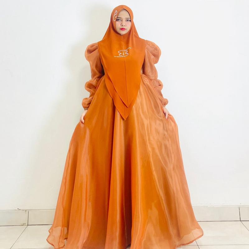 BELIFI  | Rumi Setelan Gamis Syari dengan Khimar Bahan Organza Kombinasi Cotton Madinah 1