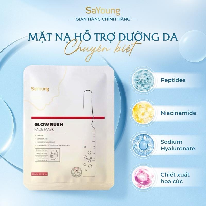   NEW  MẶT NẠ HỖ TRỢ SÁNG DA "GLOW RUSH FACE MASK” Hộp 5 Miếng Dung Tích: 28ml 1 Miếng - Thương Hiệu: SaYoung - Skincare Dưỡng Da Mặt Mask Đắp Mặt Làm Đẹp Da 