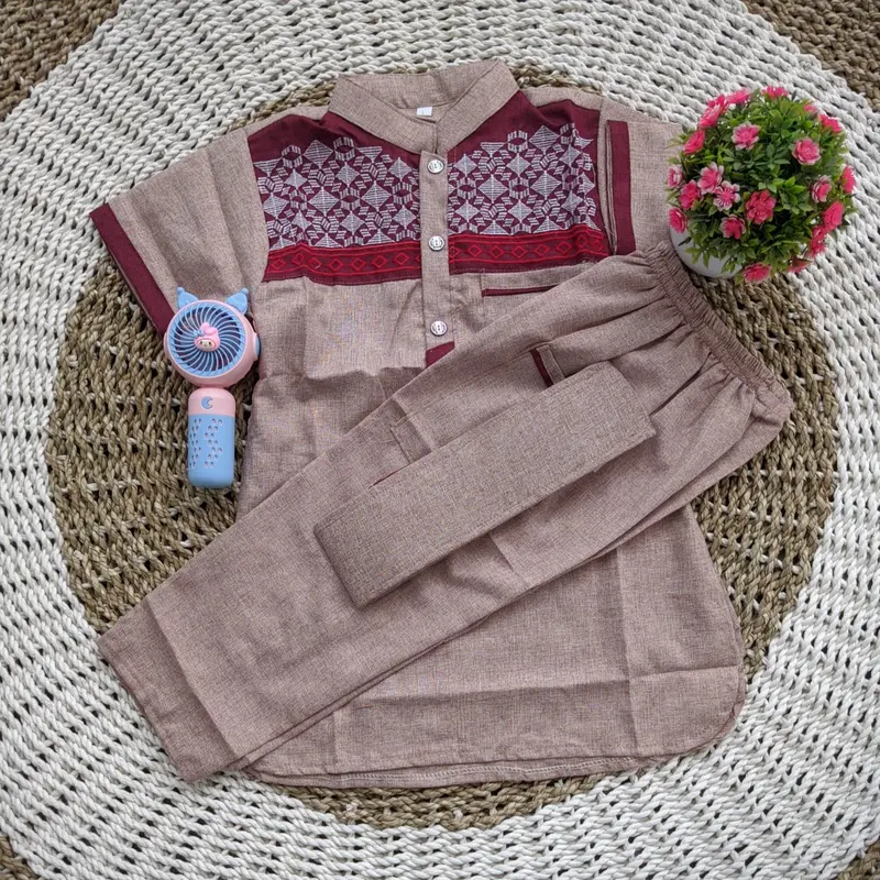 kurta muslim madina bordir lengan pendek\\baju koko yang cocok buat anak yang aktif bahan lembut dan Nyaman 3