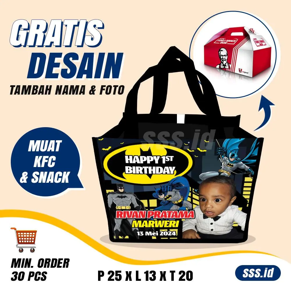 30 pcs - Tas Ulang tahun anak Tas Souvenir Ultah murah Custom Nama Dan Foto
