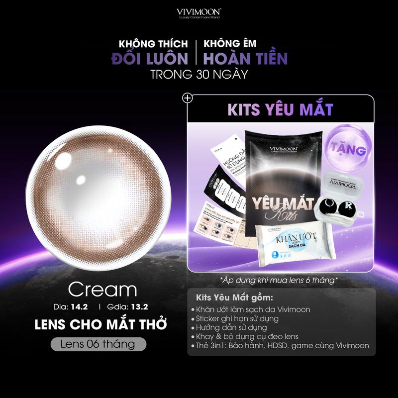    6 MONTHS   Kính áp tròng VIVIMOON LENSPRESSO Lens cận màu nâu tây cho mắt thở CREAM lens 06 tháng chất liệu Silicone Hydrogel cao cấp  Giá 01 đôi  