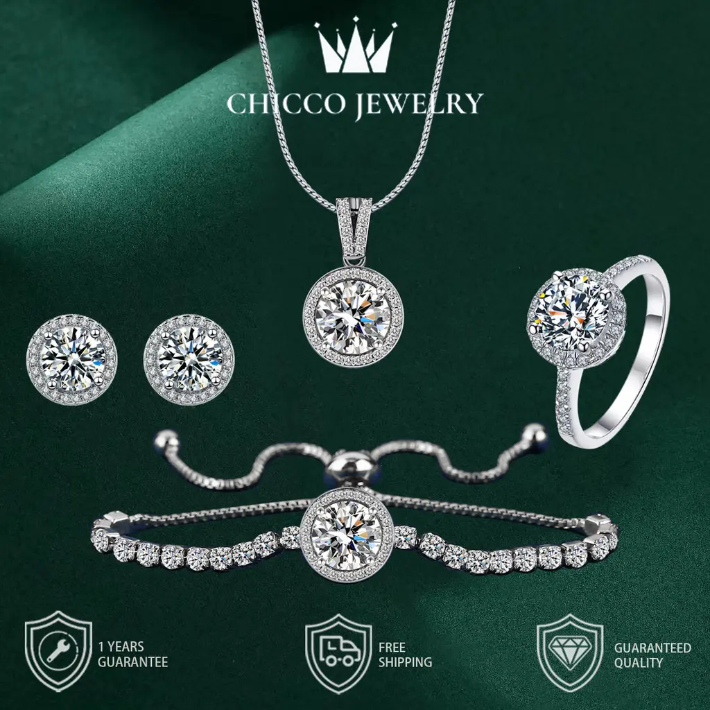 Pilihan Paket 2 Item zirconia Batu Bundar 2 Karat (Kalung/Anting/Cincin/Gelang) Cincin platina free box CHICCO JEWELRY Adjustable Aksesoris anti luntur anti perubahan warna Garansi 1 Tahun COD 03