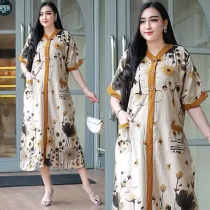 Daster Kekinian piyama Peri jumbo kancing kantong depan motif bunga kekinian busui bumil wanita   Rayon Nyaman