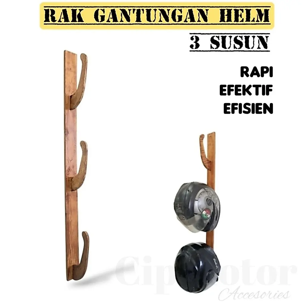 Rak Gantungan Helm Kayu 3 susun Tempat Penyimpanan Helm 3 Susun bahan Kayu