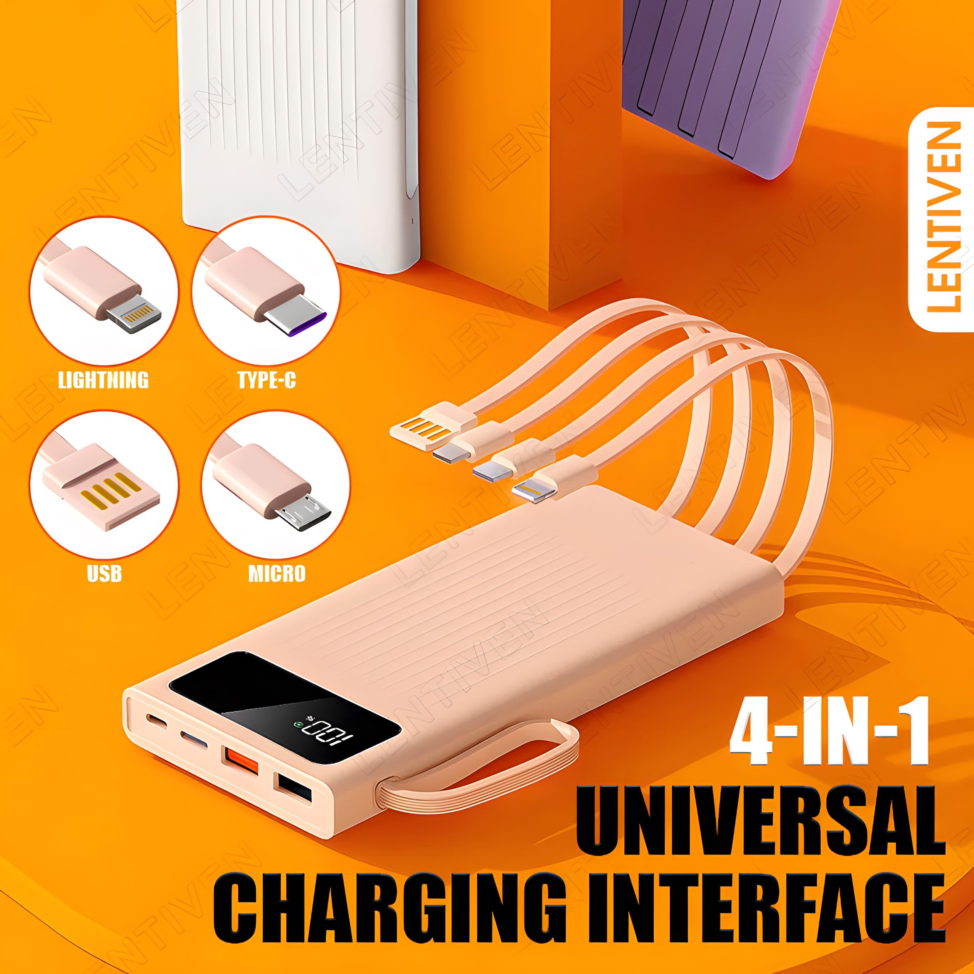 LENTIVEN Powerbank 30000 mAh Mini with 4 Kabel Data Usb Fast Charging PJ57