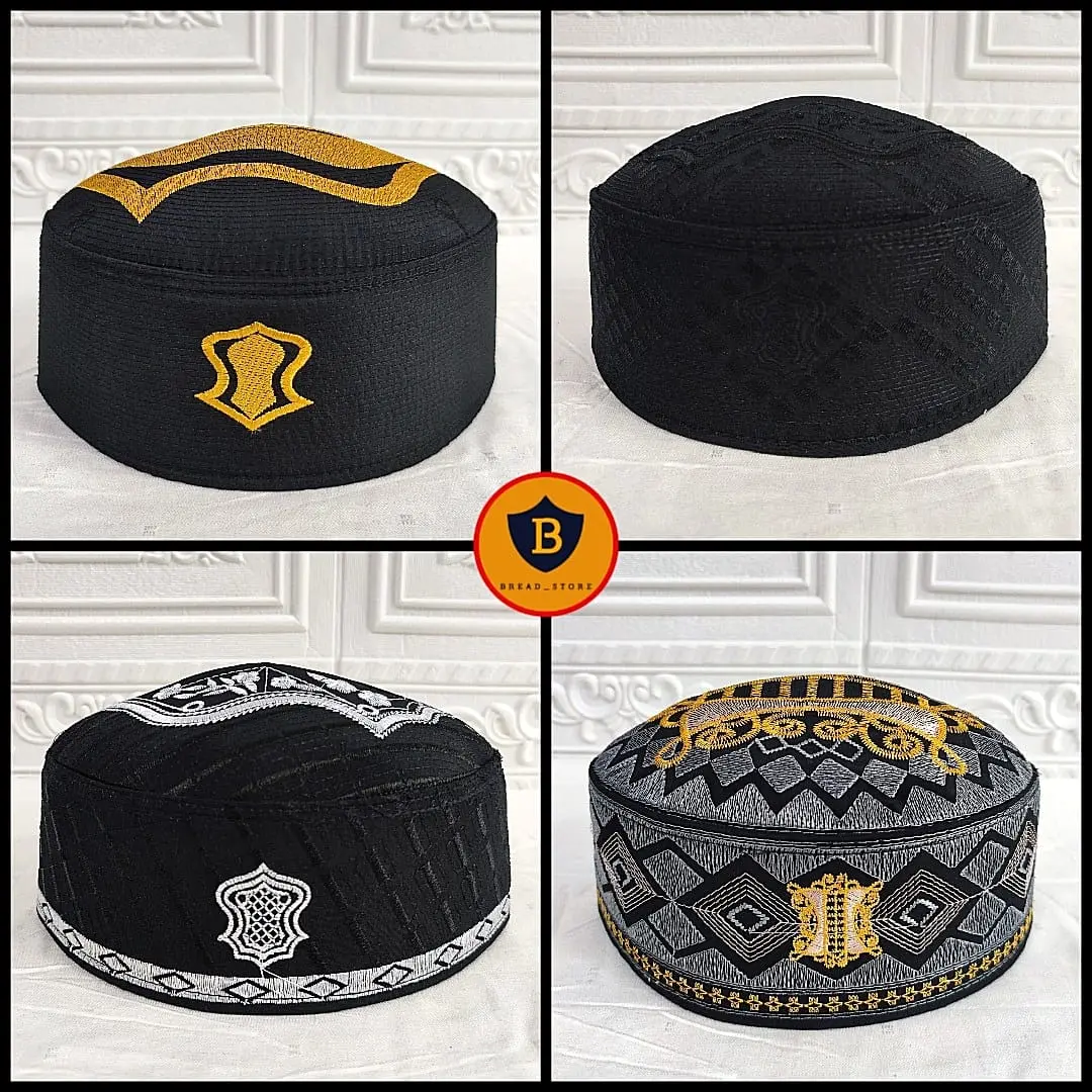 MURAH BINGITSS !! Peci Songkok Kopiah Terompah Varian Hitam Motif Bordir Tinggi 10 cm Murah - Peci Haji Putih Malaysia Murah Berkualitas Bisa Bayar Di Tempat - Kopeah Pria dewasa Terbaru Sholat Laki-laki Fashion Muslim Perlengkapan Shalat Nyaman Tebal