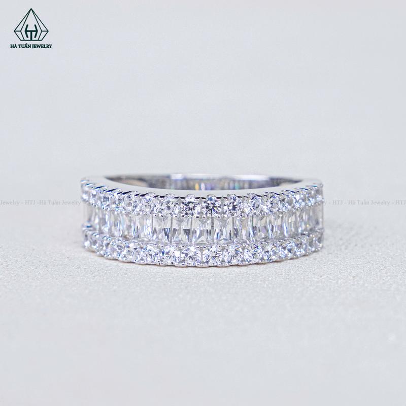 Nhẫn Bạc 925 Xi Kim Đính Full Đá CZ Nửa Vòng RX262 Hà Tuấn Jewelry