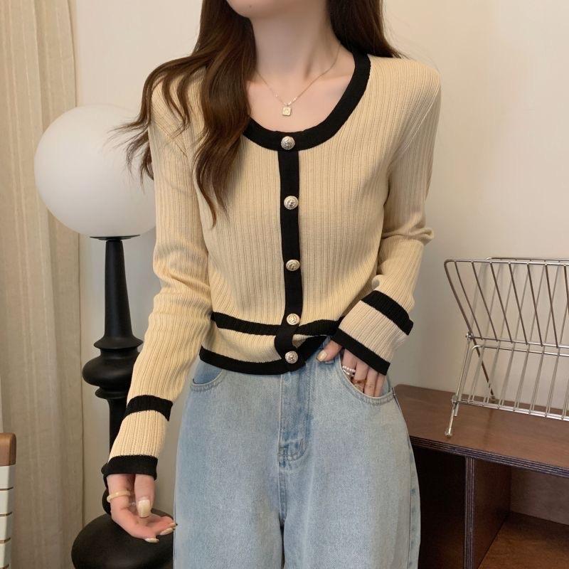 ￼[ YENLIKA ] - MAILY Knit | Long Sleeve Top | Atasan Lengan Panjang Korea Long Sleeve | Baju Rajut Knit Premium O-Neck Hitam Putih Apricot Garis Polos Knitwear Wanita Cardigan Crop Sweater Basic 5
