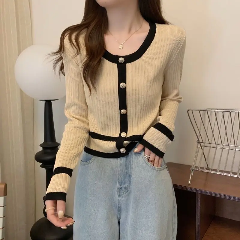 ￼[ YENLIKA ] - MAILY Knit | Long Sleeve Top | Atasan Lengan Panjang Korea Long Sleeve | Baju Rajut Knit Premium O-Neck Hitam Putih Apricot Garis Polos Knitwear Wanita Cardigan Crop Sweater Basic 5