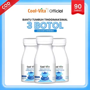 Coolvita 3 Botol Calcium Chewable - Tablet Kunyah - Bantu Tumbuh Tinggi & Kuat Sejak Dini | Vitamin Kalsium Rasa Enak untuk Tulang & Pertumbuhan