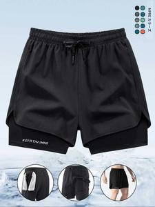 男性用の2 in 1スポーツショーツ、速乾性のある通気性のある快適なスポーツショーツ、夏のビーチバケーション用のカジュアルなスポーティーなショーツ