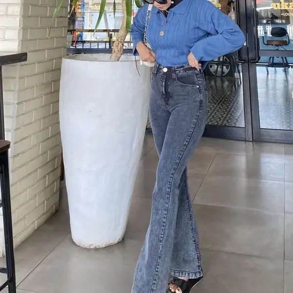 High Waist Jeans Streach Wanita Cutbray || Korean Style Straight Loose Cutbray Wanita Premium || Cutbray Jeans Wanita Bahan Melar Celana Panjang 3