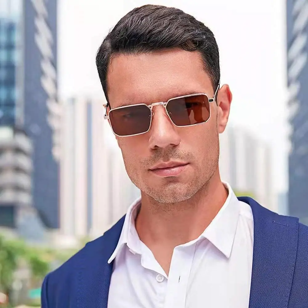 Trendy UV400 Protection Rectangle Sunglasses Metal Frame Travel Punk Sun Glasses Candy Color Shades for Women & Men