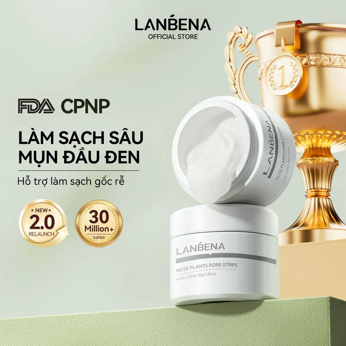 【Pick】Mặt Nạ Lột Mụn Hỗ Trợ Giảm Mụn Đầu Đen LANBENA, Phiên Bản Nâng Cấp 2.0 Kèm 60 Giấy Lột Mụn, Hỗ Trợ Làm Sạch Sâu Mụn Đầu Đen Mụn Đầu Trắng Lỗ Chân Lông, Thích Hợp Cho Mọi Loại Da Skincare Nữ 30g