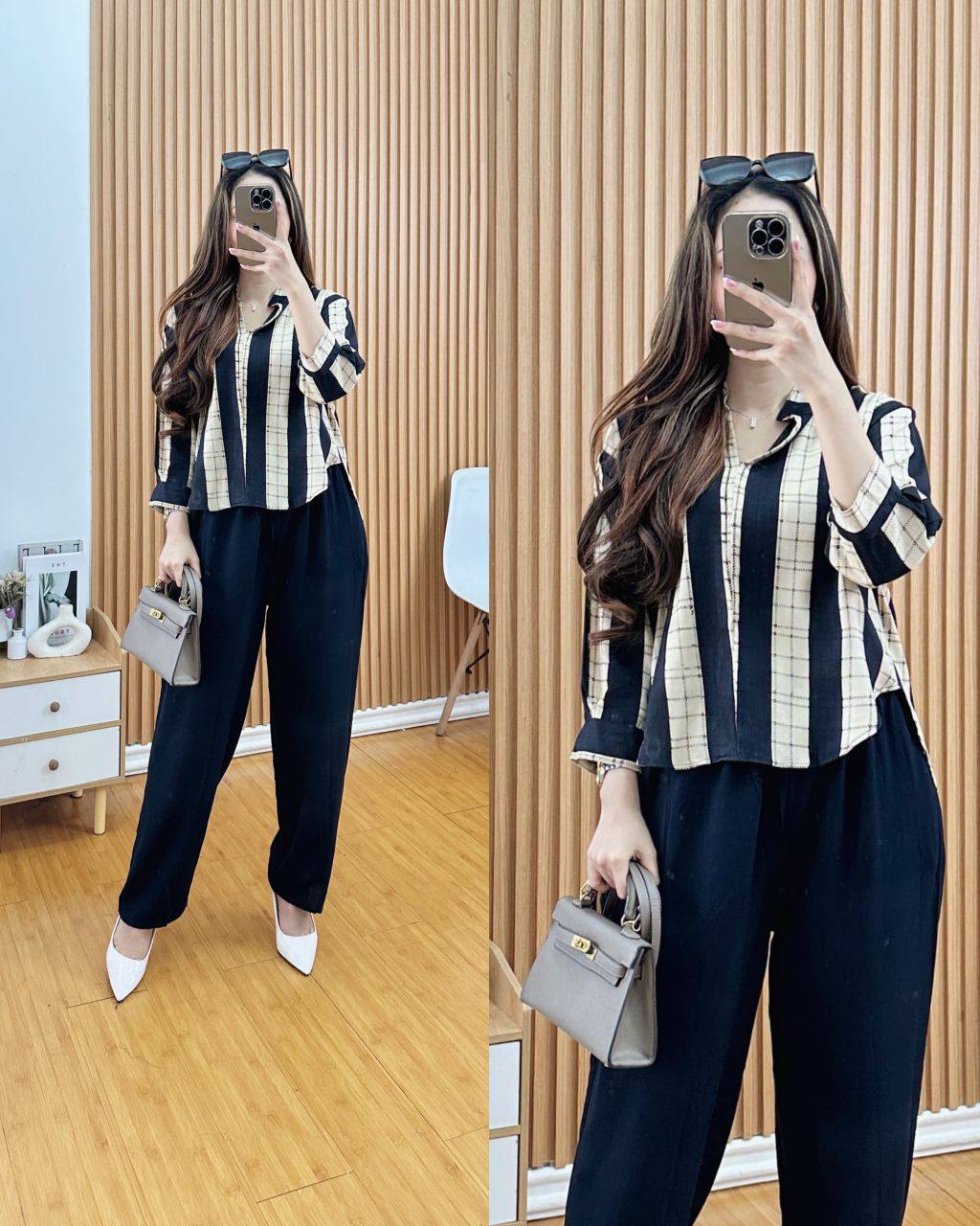 One set wanita kekinian salur kekinian layla rayon premium/Batik fashion/ld 110 dewasa lengan 7/8 Celana Panjang Setelan Wanita Formal Motif Nyaman Baju Katun Remaja Atasan Shakila