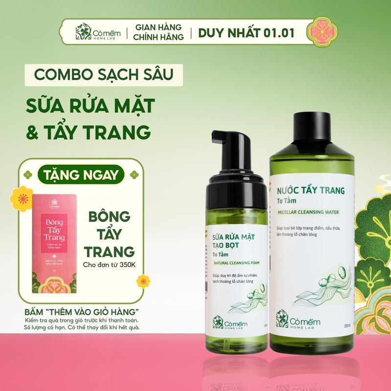   FULL SIZE  Bộ Chăm Sóc Da 2 Bước Nước Tẩy Trang 350ml Và Bọt Rửa Mặt Tơ Tằm Cho Da Thường Đến Khô Rau Má Cho Da Dầu Cỏ Mềm 