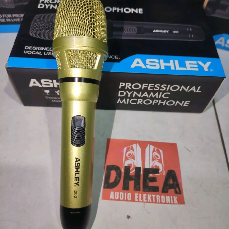 Mic Dynamic Kabel Ashley i200 i 200 Original Mik Vokal Kabel i-200 Ashley Microphone Wire Cable ASLI ORI Ashley Suara Detail Jernih WARNA Gold / Krem Body Mic Besi High Quality 2