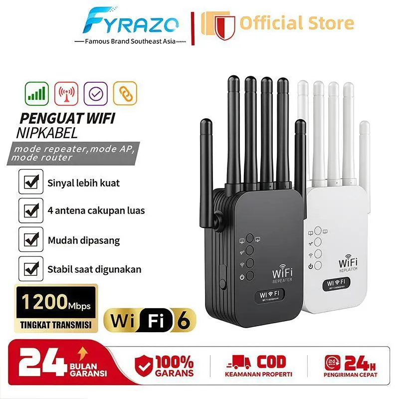 【Garansi 1 tahun】2.4G Dual-Band WIFI Repeater 1200M WIFI Extender Plug And Play Ultra-Fast Sinyal Penetrasi Dinding Kuat Dan Stabil，Cocok untuk menonton video dan bermain game