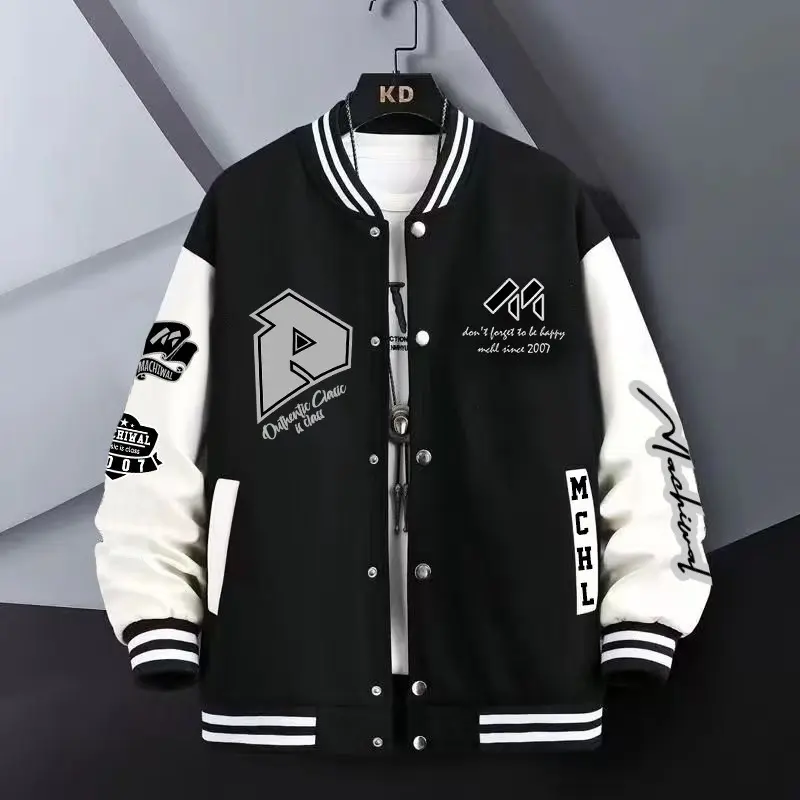 Jaket Sweater Varsity Machiwal Authentic Tangan Panjang Hitam Unisex Terbaru Pria Tebal Casual Distro