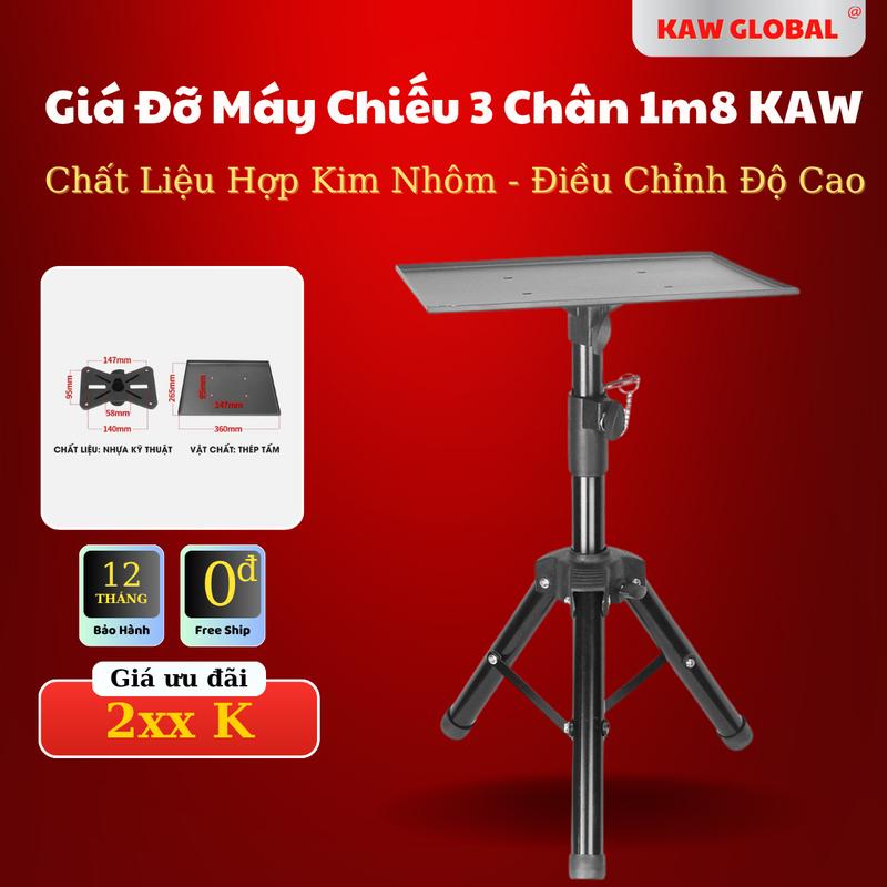 KAW Giá đỡ máy chiếu 3 chân Phụ Kiện đỡ máy chiếu 1m8 chắc chắn Chân bọc đến Cao Su. Dễ dàng điều chỉnh độ cao chịu tải tới 20kg