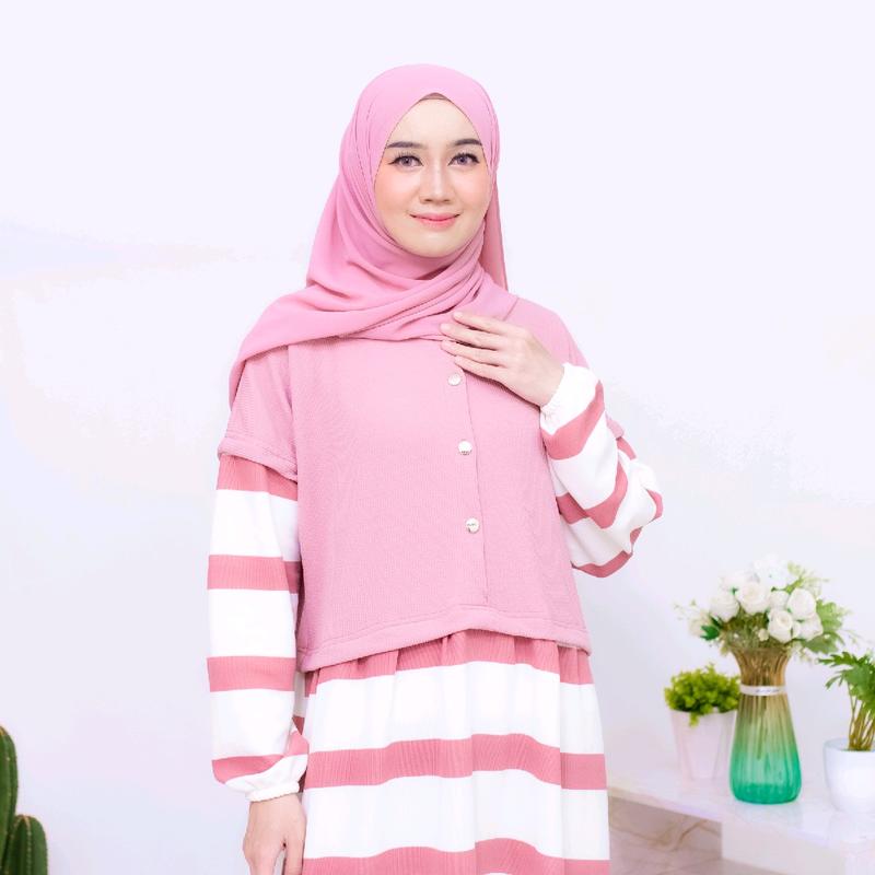 Tania Dress Gamis Salur Knit Gamis Murah Gamis Daily Gamis Busui Terbaru 3