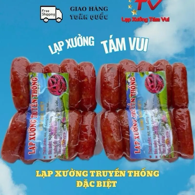 1kg LẠP XƯỞNG TRUYỀN THỐNG SẤY KHÔ DẺO nạc + đóng gói hút chân không 1kg 2 túi, tại Lò Lạp Xưởng Tám Vui, loại đặc biệt.