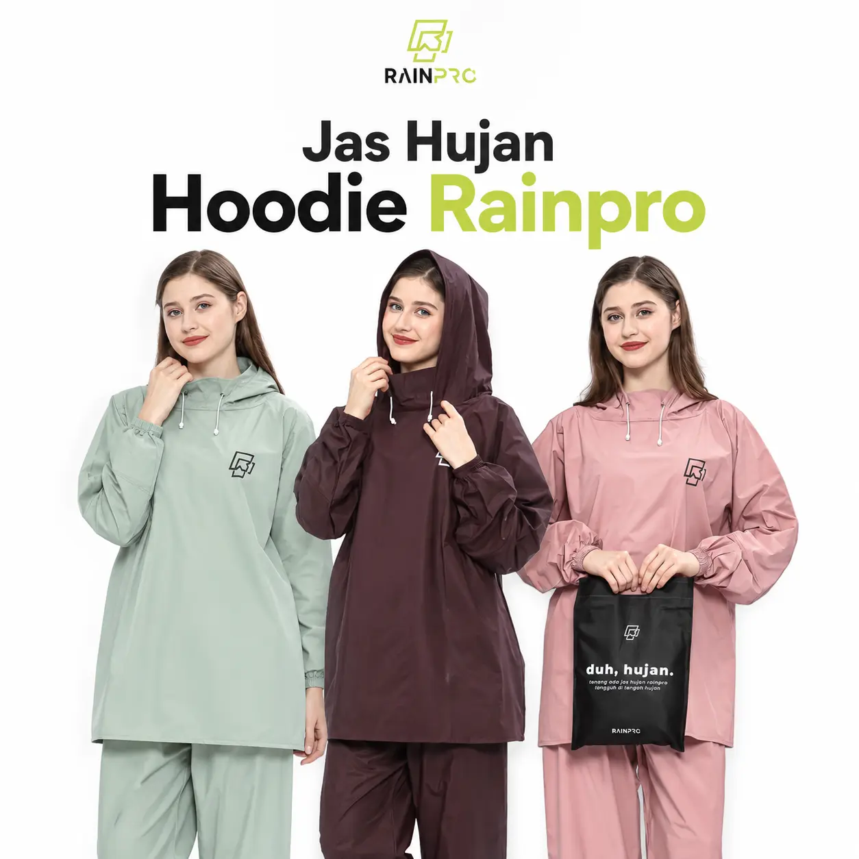 Jas Hujan Hoodie Rainpro Raincoat Terbaik Pria Wanita Anti Rembes Baju Celana Trendy