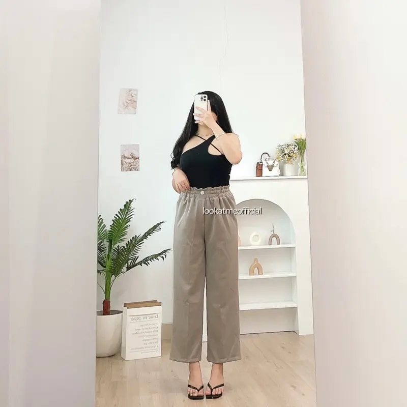 Celana Panjang Wanita Kulot Scuba Highwaist Full Karet Kancing Korean Basic Style Wide Leg Comfy Melar Scuba Premium Kaki Formal Kerja Kantor