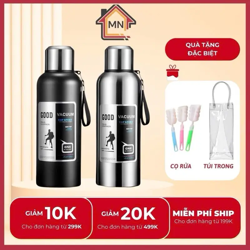 Bình giữ nhiệt cách chân không dung tích 2L, thép không gỉ 316 tặng túi trong + cọ rửa