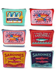 Neceser con patrón de sardina vintage, organizador de viaje unisex, bolsa plegable con cremallera, almacenamiento para cables de datos, joyas y cuidado de la piel, cartera multifuncional ideal como regalo