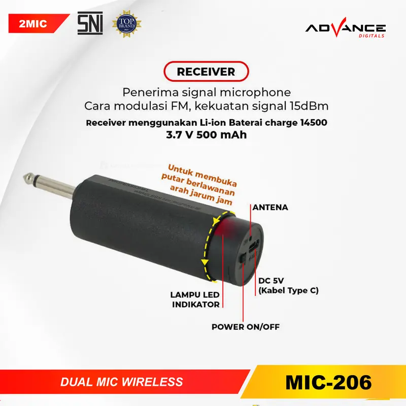 【COD】NEW! Advance MIC-206 Double Mic Wireless Recharger Bisa digunakan untuk Souncard & Speaker Garansi 1 Tahun Gold Microphone 2