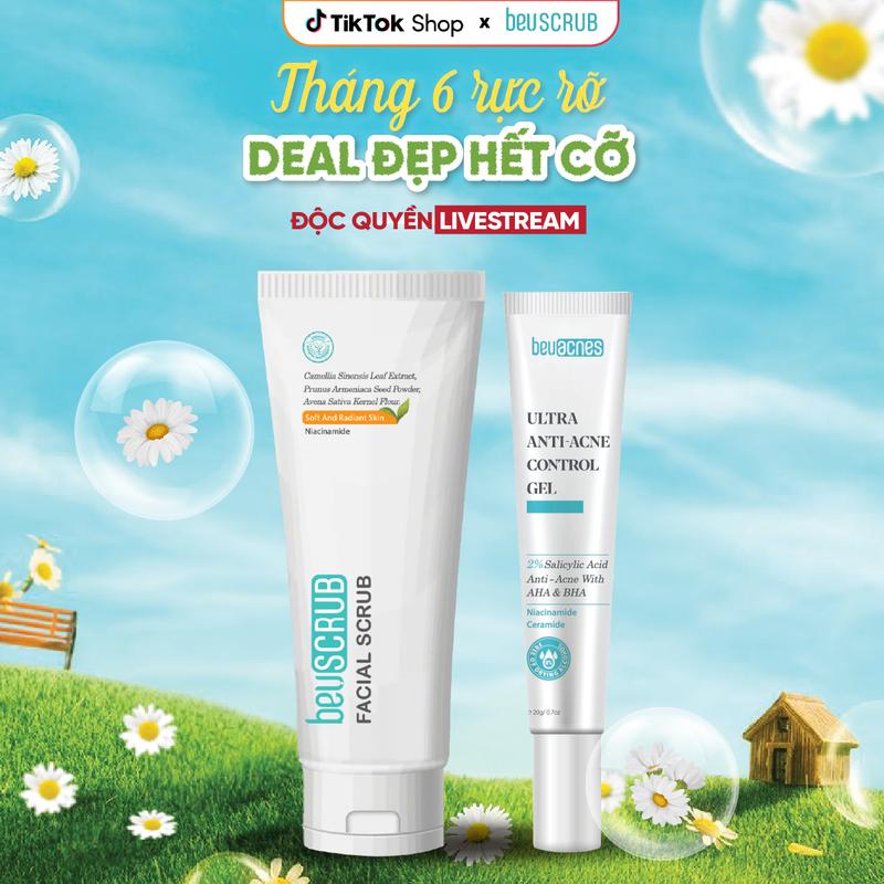 [COMBO 1TDC + 1 MỤN] - TDQL6091 COMBO 1 BEUSCRUB Tẩy Tế Bào Chết Cho Da Mặt 100g + 1 Kem Trị Mụn BEUACNES 15g Son Skincare thuốc chấm bôi mụn serum giảm mụn gel tẩy tế bào chết da mặt chính hãng chấm mụn da dầu mụn