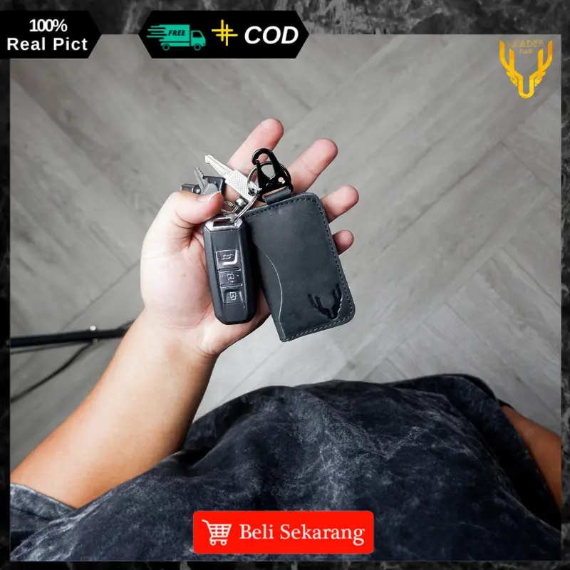 Dompet STNK Mobil Kulit Sapi Asli Leaderbag Terbaru Warna Hitam Waterproof Atau Gantungan Kunci Kendaraan Motor Premium Multifungsi PABLO 1