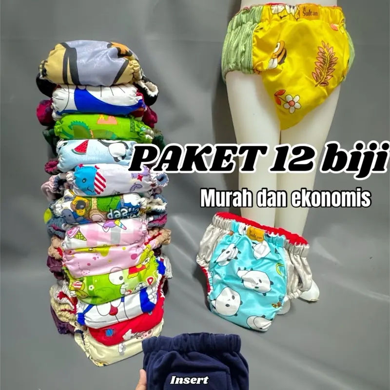 Paket  clodi isi 12 clodi anak  Bayi Diaper Katun
