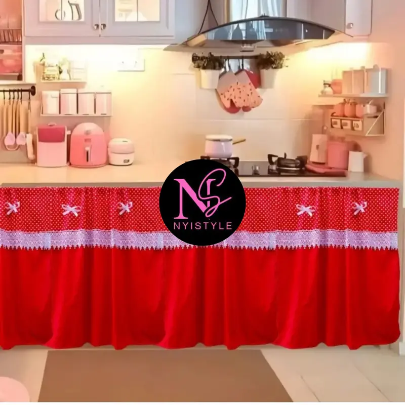 Gorden Kolong Dapur/Gorden Kolong dapur Polka Polos Pita Renda Love, 3