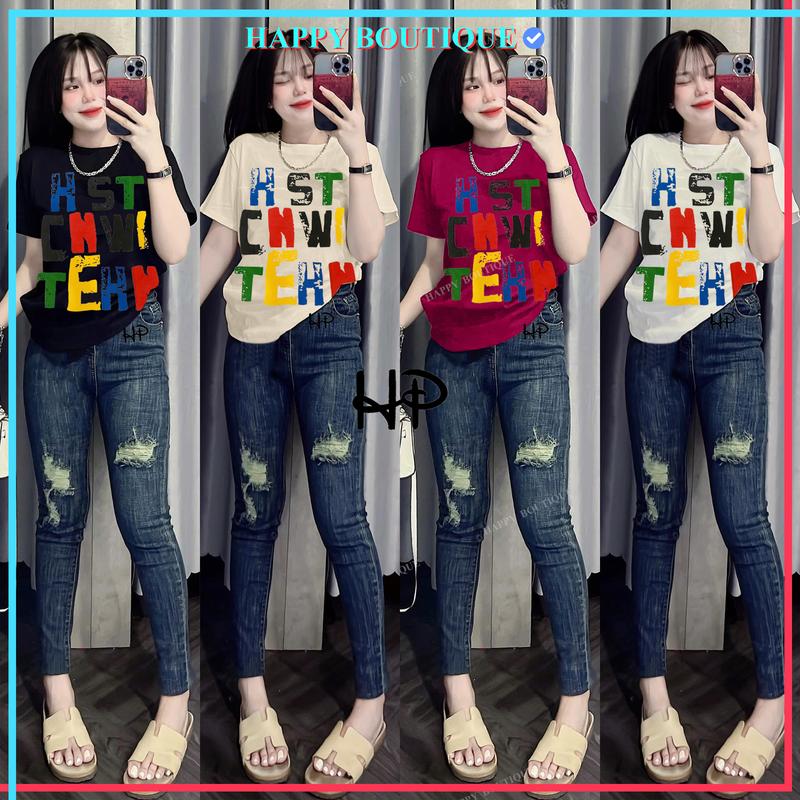 Áo Thun Dáng Vừa Nữ B33 Form Vừa 40~60kg Chữ Dập Nổi Vải BORIP Cotton Mềm Mịn Co Dãn 4 Chiều HST Top Women aonuxinh Màu Trắng